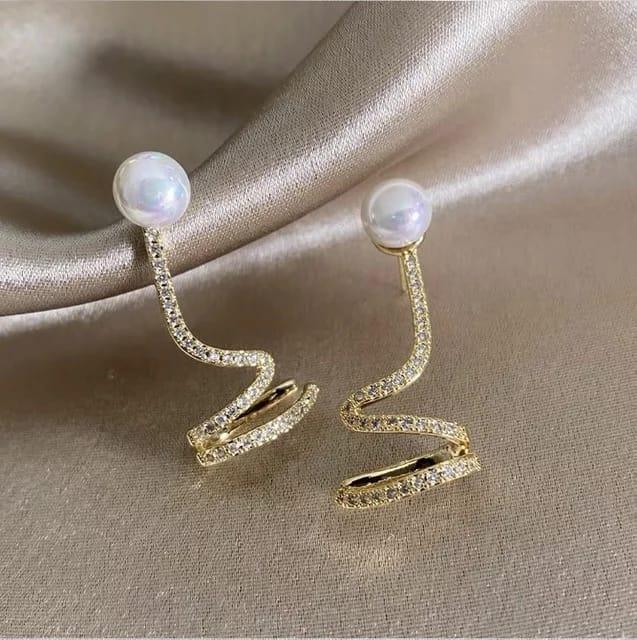 AVR JEWELS Stunning Gold Plated Twisted Geometrical Pearl Rhinestone Classy Korean Earrings