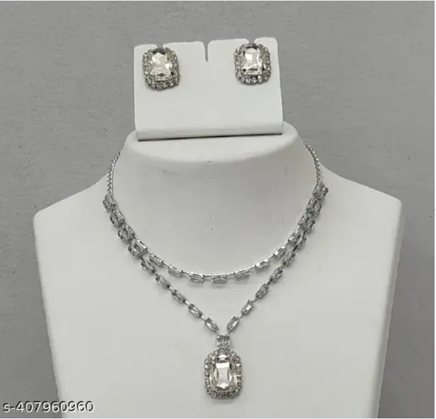 Copec Cubic Zirconia Necklace Set With Earrings