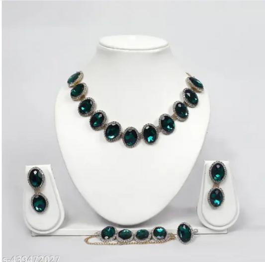 Green Diamond Neckless with Earring Jewellery Sets