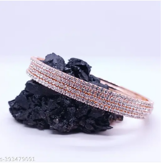 Stunning Rose Gold Bangles with White Diamonds | High-Quality American Diamonds