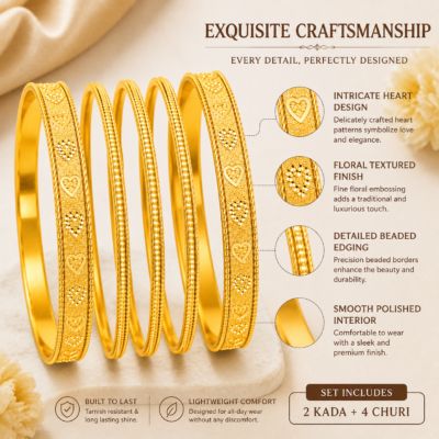 Traditional Gold Plated Kada Churi Set for Women – 6 Piece Bangle Set