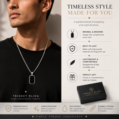 Trinket Bling Black Gold Pendant Necklace for Men & Women – Anti Tarnish Minimal Chain