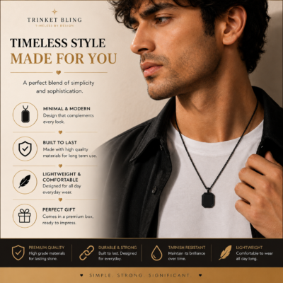 Trinket Bling Black Pendant Necklace for Men – Premium Anti Tarnish Stainless Steel Chain  This title is strong for Google SEO because it includes: