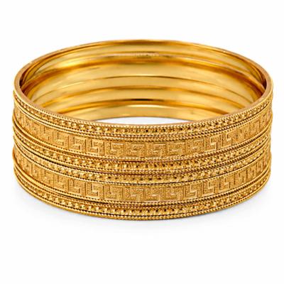 Trinket Bling Traditional Gold Plated Kada Chudi Set for Women – Greek Design 6 Piece Bangles